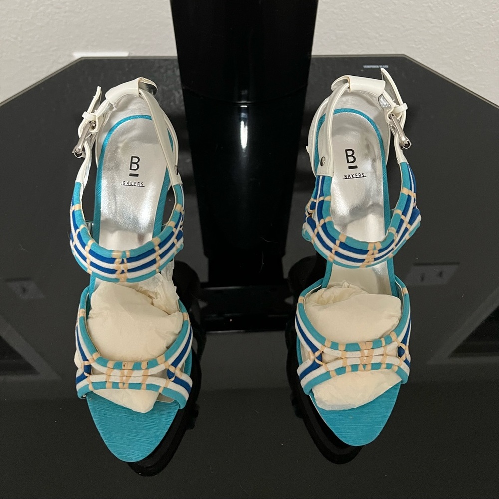 Bakers White,turquoise and blue multi-color heels.